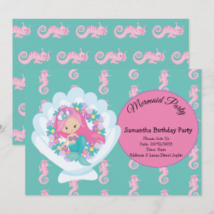 Mermaid Pink Purple Invitation de fête d'anniversa