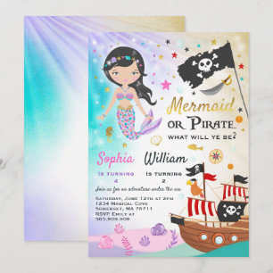 Mermaid Pirate Birthday Invitation Siblings Party