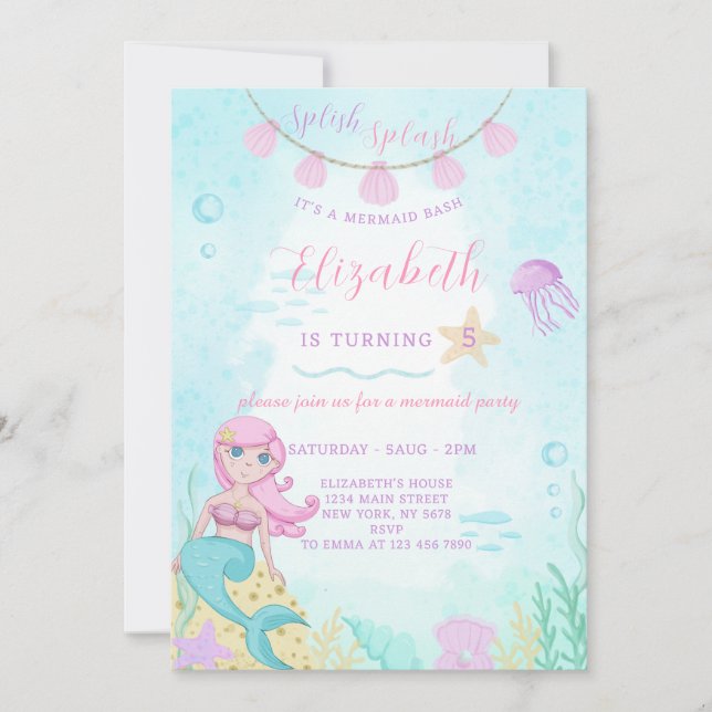 Mermaid Princess Invitation d'anniversaire (Devant)