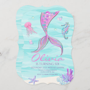Mermaid Queue sous la mer Invitation d'anniversair