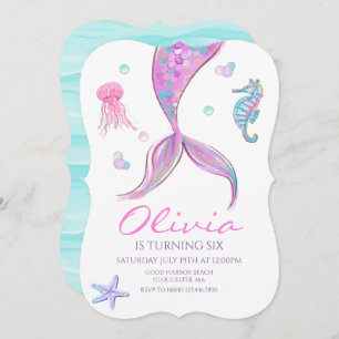 Mermaid Queue sous la mer Invitation d'anniversair