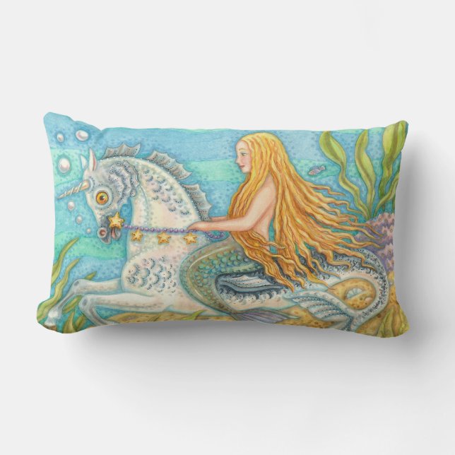 Mermaid Riding Seahorse Merhorse Unicorn COUSSIN (Recto)