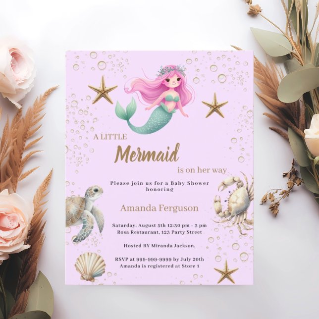 Mermaid sea pink purple Baby Shower invitation (Créateur téléchargé)