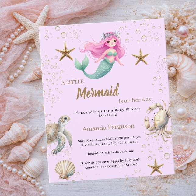 Mermaid sea pink purple Baby Shower invitation (Créateur téléchargé)