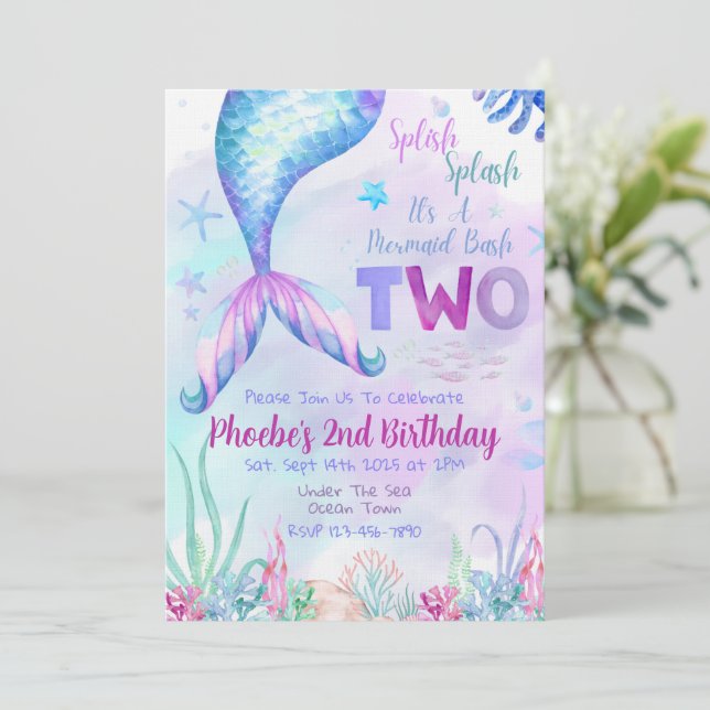 Mermaid Second Two Birthday Party Invitation (Debout devant)