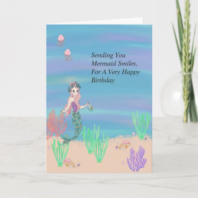 Mermaid sourit Carte d'anniversaire pour enfant (Devant)