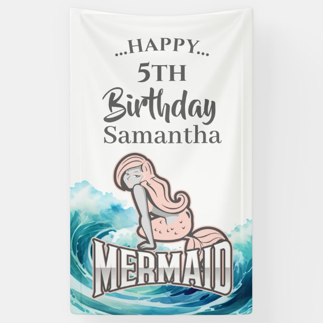 MERMAID Surf thème rose Bannière (Vertical)