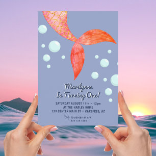 Mermaid Tail Blue 1er Anniversaire Invitation