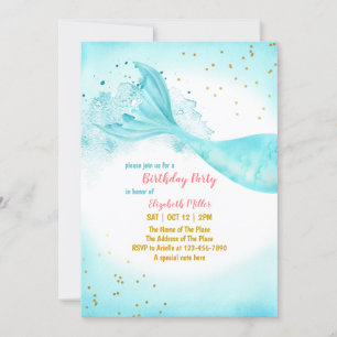 Mermaid Tail Girl Anniversaire Fête Invitation