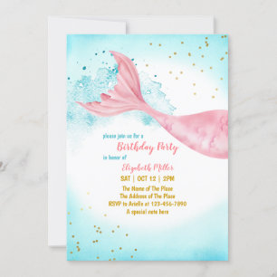 Mermaid Tail Girl Anniversaire Fête Invitation
