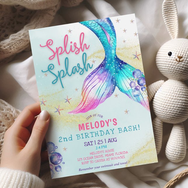 Mermaid Tail Glitter 2nd Birthday Invitation (Créateur téléchargé)