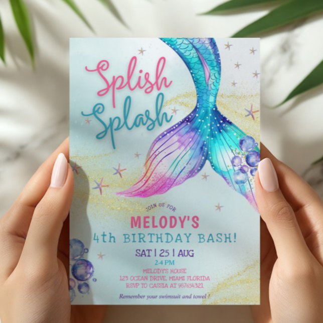 Mermaid Tail Glitter 4th Birthday Invitation (Créateur téléchargé)