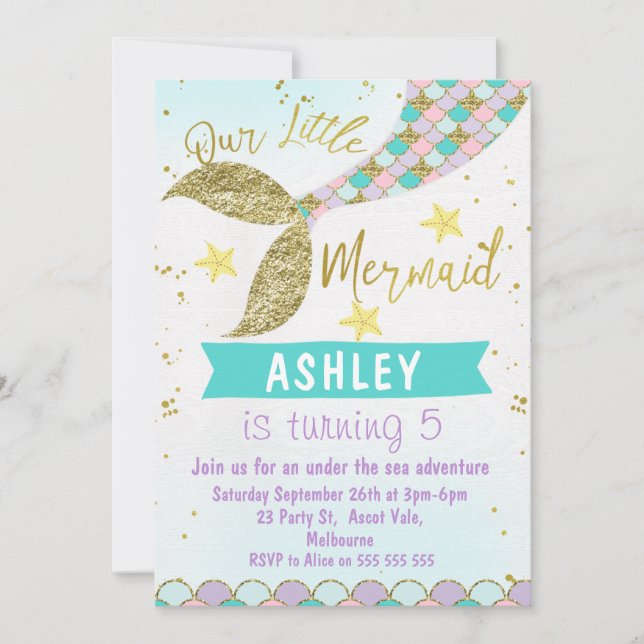 mermaid Tail invitation d'anniversaire (Devant)