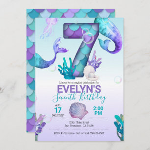 Mermaid Tail Mermaid Invitation au 7e anniversaire