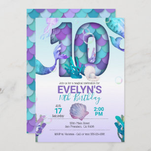 Mermaid Tail Mermaid Invitation pour 10e anniversa