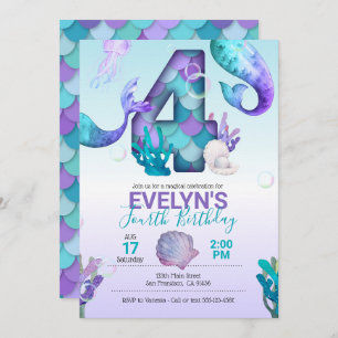 Mermaid Tail Mermaid Invitation pour le 4e anniver