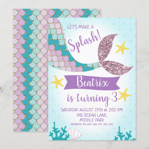 Mermaid Tail Purple Et Turquoise Invitation Annive