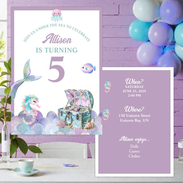 Mermaid Tail Purple Girly Birthday Invitation (Créateur téléchargé)