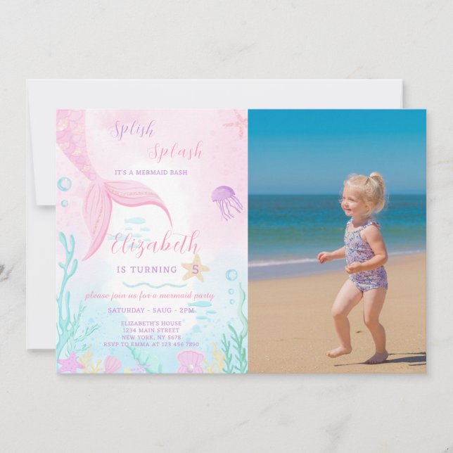 Mermaid Tale Anniversaire Invitation Avec Photo (Devant)