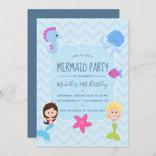Mermaid thème Anniversaire de fête invitation