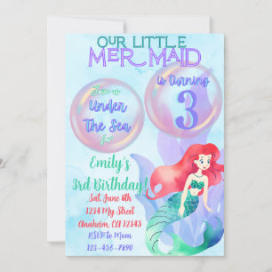 Mermaid Thème Anniversaire Invitation