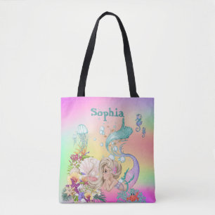 Mermaid Thème Cute Sac fourre-tout arc-en-ciel
