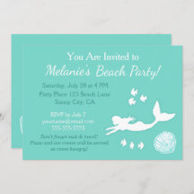 Mermaid Turquoise Beach Party Invitation personnal
