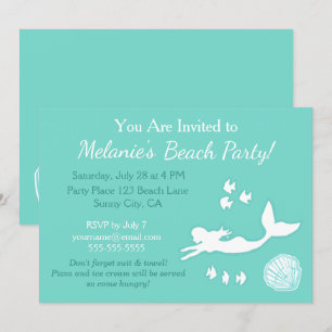 Mermaid Turquoise Beach Party Invitation personnal