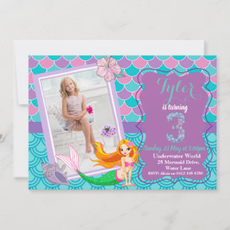 Mermaid Under the Sea 3e invitation d'anniversaire