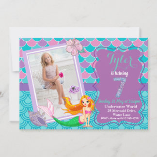 Mermaid Under the Sea 7e invitation anniversaire