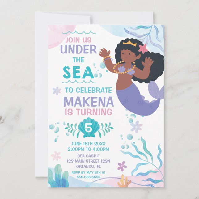 Mermaid Under the Sea cute birthday invitation (Devant)