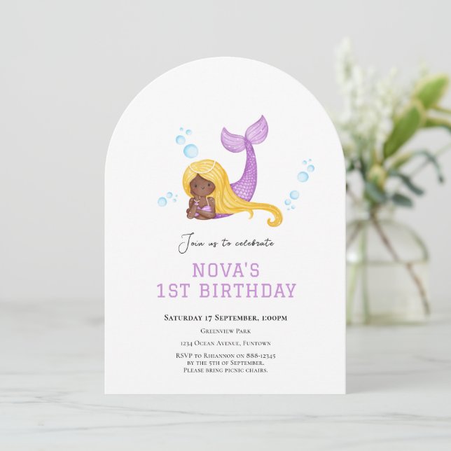 Mermaid Under the sea first birthday invitation (Debout devant)