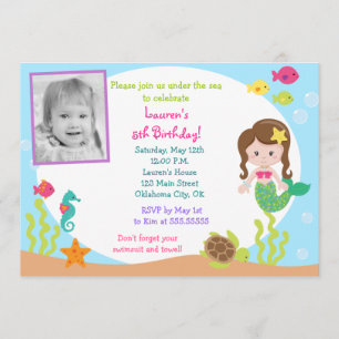 Mermaid Under the Sea Photo Invitation d'anniversa