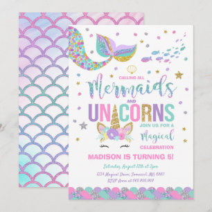 Mermaid & Unicorn Anniversaire Invitation Magie Pa