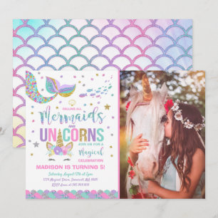 Mermaid & Unicorn Anniversaire Invitation Magie Pa