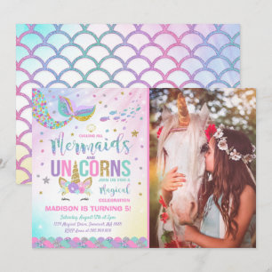 Mermaid & Unicorn Anniversaire Invitation Magie Pa