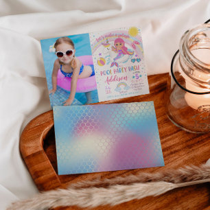 Mermaid Unicorn Pool Party Anniversaire Invitation
