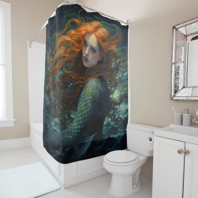 Mermaid Van Gogh Style Douche rideau (En situation)