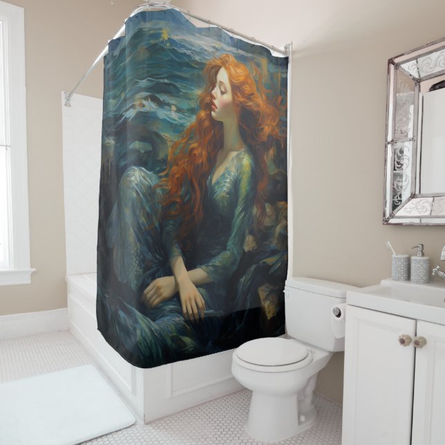 Mermaid Van Gogh Style Douche rideau (En situation)