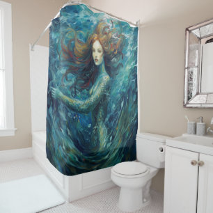 Mermaid Van Gogh Style Douche rideau
