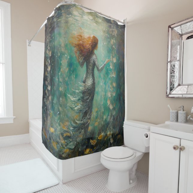 Mermaid Van Gogh Style Douche rideau (En situation)