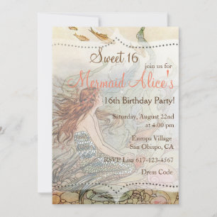 Mermaid Vintage Sweet 16 Anniversaire Invitation