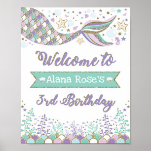 Mermaid Welcome Poster 3e anniversaire Pool Party