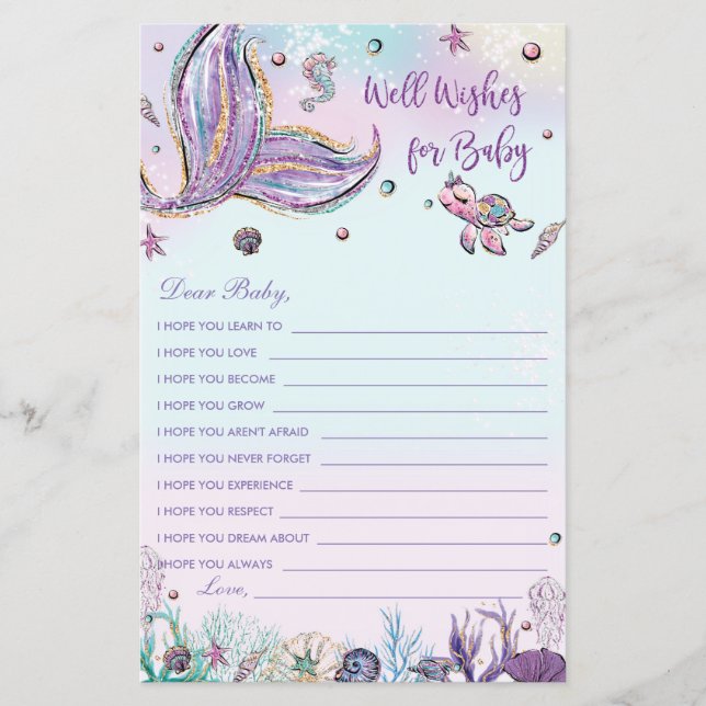 Mermaid Well Wings for Baby shower Activity Card (Devant)