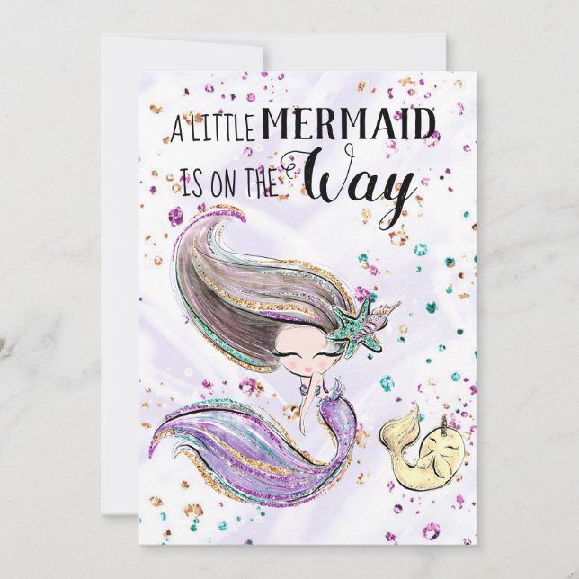 ~ Mermaid Whaleicorn Cute Baby shower Invitation (Devant)