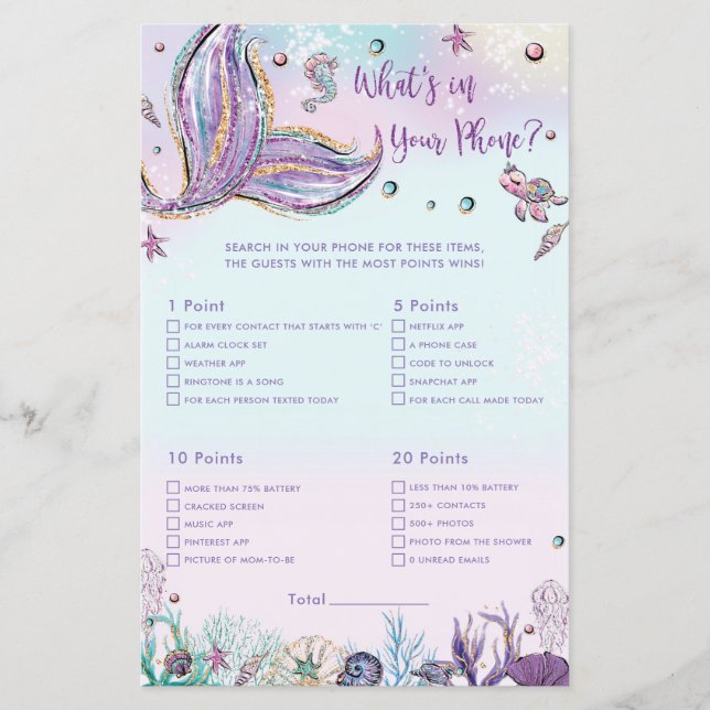 Mermaid What's In Your Phone Game Shower Activity (Devant)