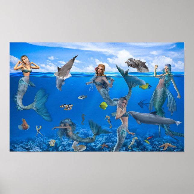 Mermaids & Dolphins Fantasy Art Poster (Devant)