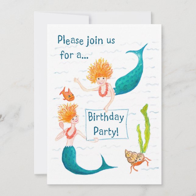 Mermaids Invitation de fête d'anniversaire (Devant)