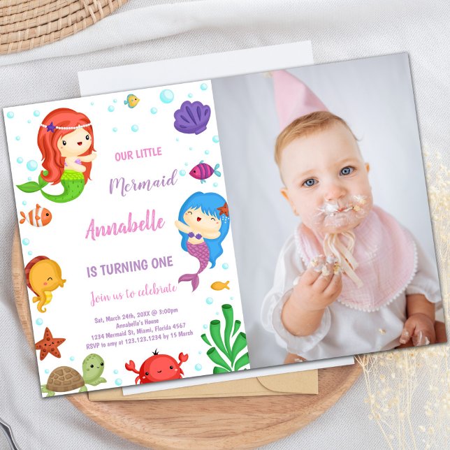Mermaids Invitations d'anniversaire avec photo (Mermaids Birthday Invitations with photo)
