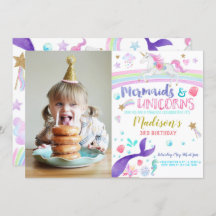 Mermaids Unicorns invitation à la fête d'anniversa